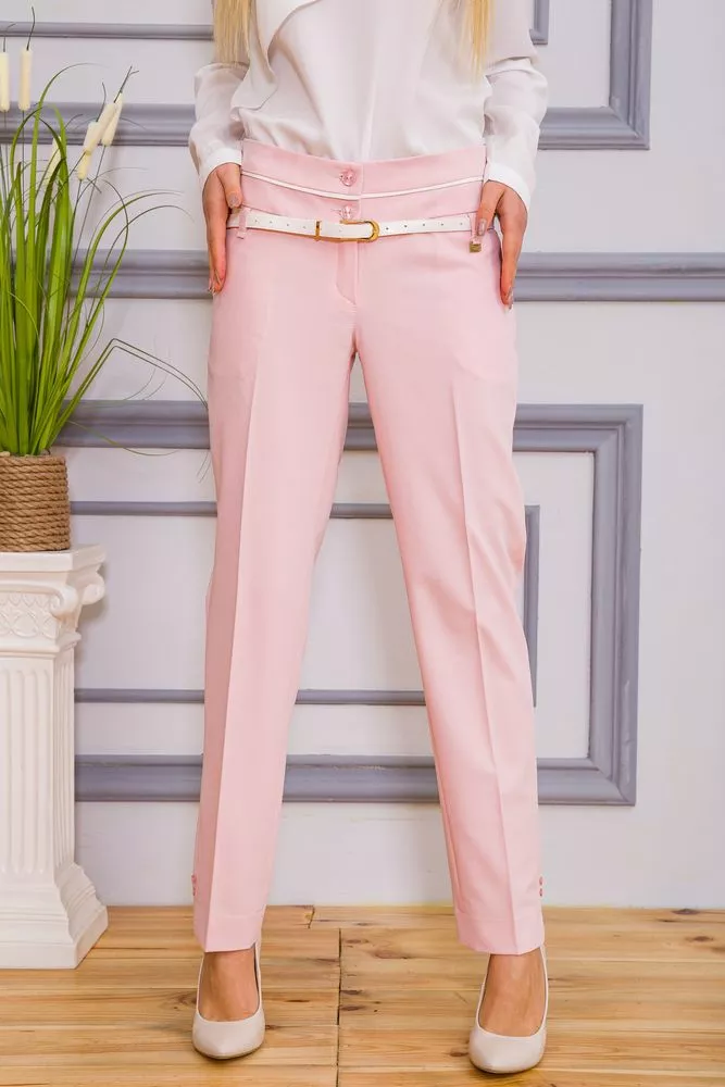 Купити Класичні жіночі штани, рожевого кольору, з поясом, 182R245 оптом - Фото №1