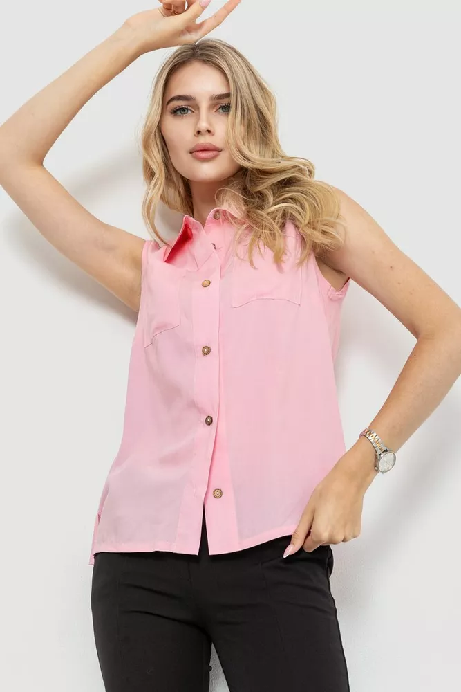 Купити Блуза без рукавів однотонна, колір рожевий, 102R068-4 оптом - Фото №1