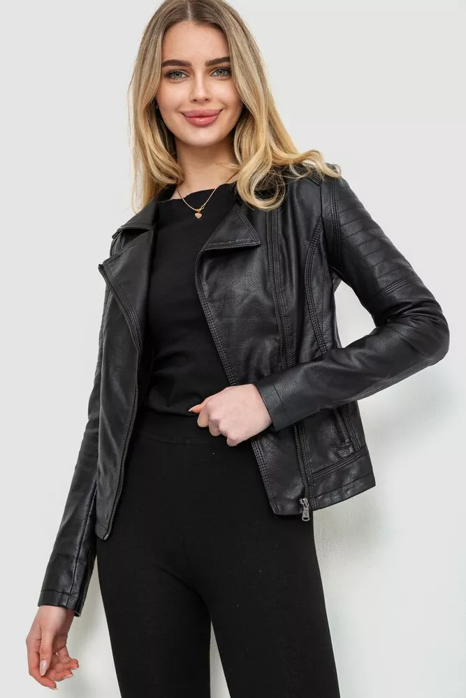 Купити Куртка жіноча з екошкіри, колір чорний, 244R167 - Фото №1