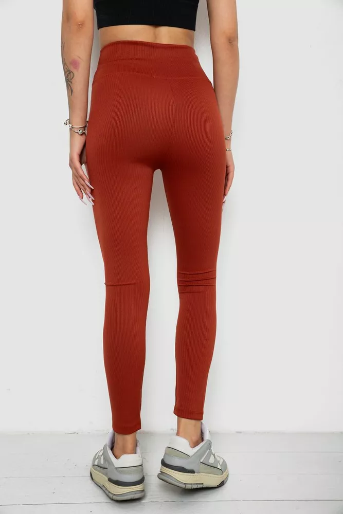 Купити Лосини однотонні в рубчик, колір теракотовий, 238R606 - Фото №4
