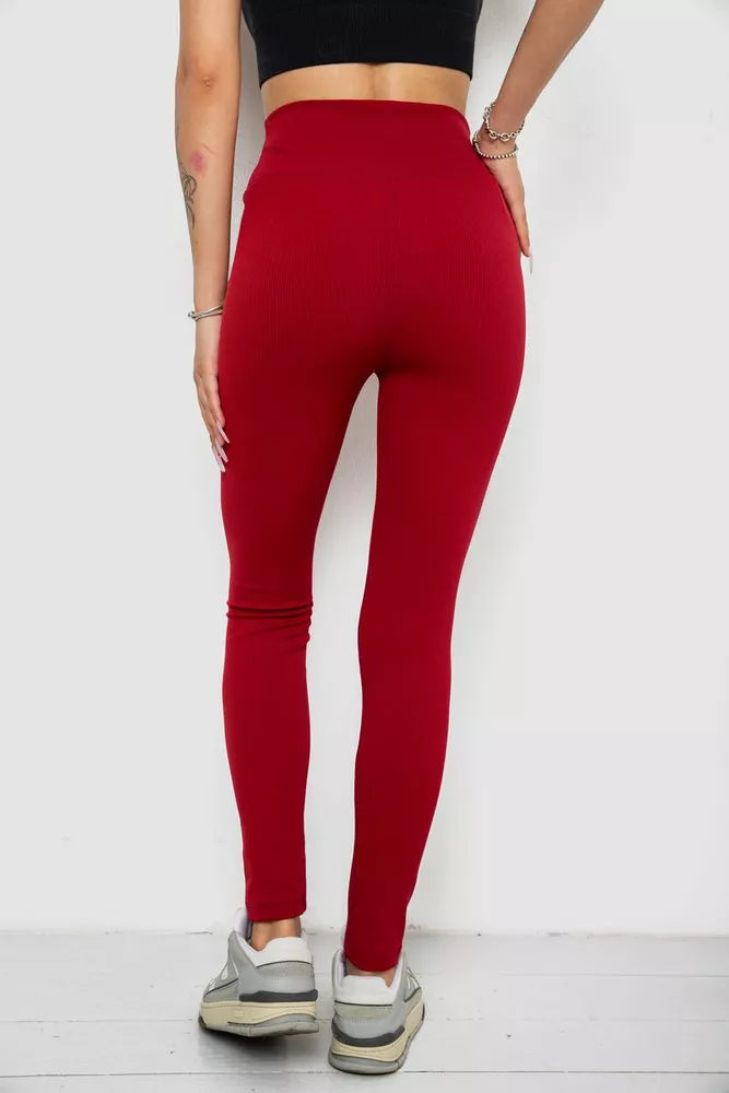 Купить Лосины однотонные в рубчик, цвет бордовый, 238R606 - Фото №4