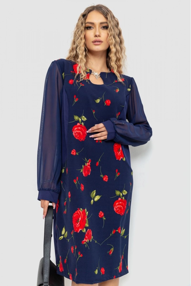 Купити Сукня з квітковим принтом, колір синій, 186R41-1 - Фото №1