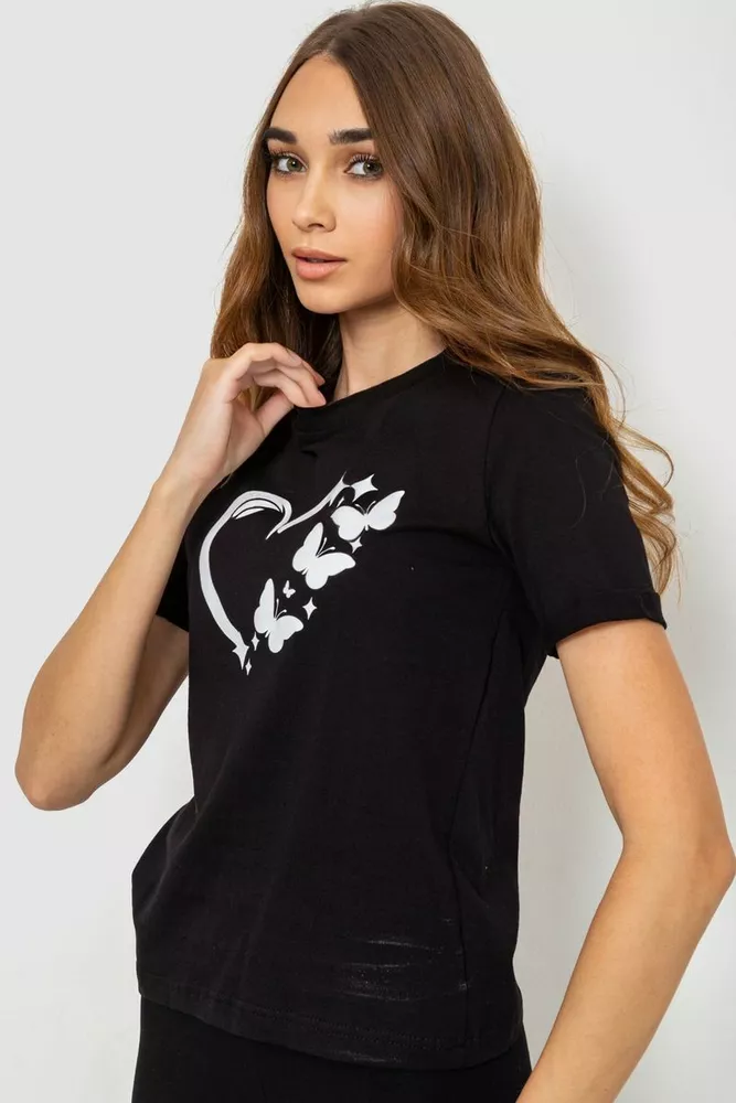 Купити Жіноча футболка з принтом, колір чорний, 241R123 - Фото №1