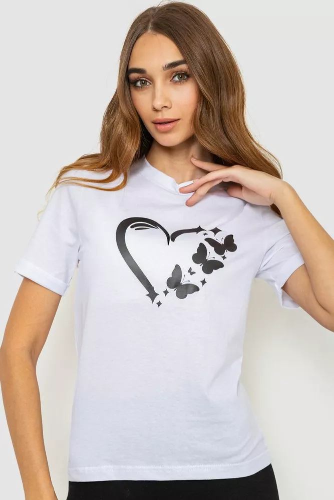 Купити Жіноча футболка з принтом, колір білий, 241R123 оптом - Фото №1