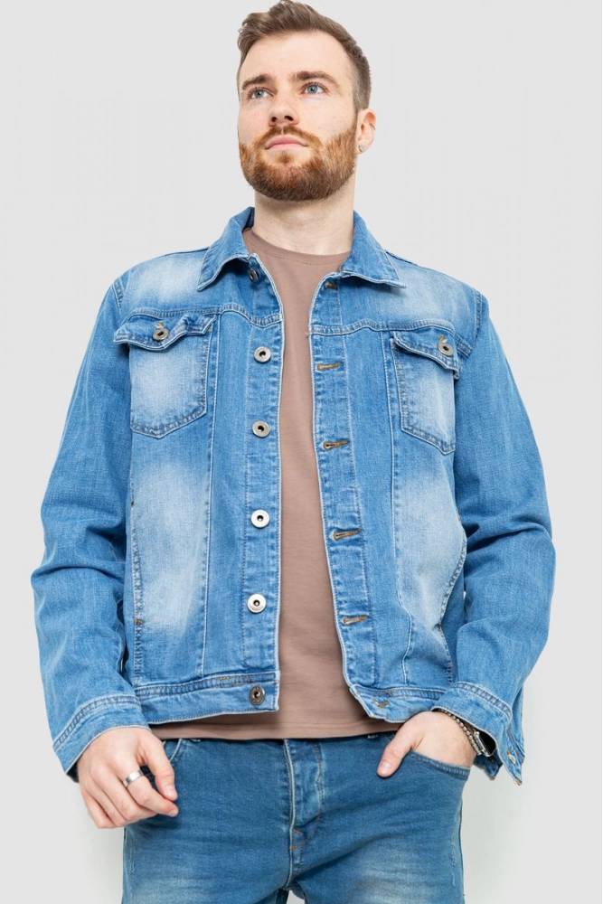 Купити Куртка чоловіча джинсова з потертостями, колір блакитний, 157R2009 - Фото №1