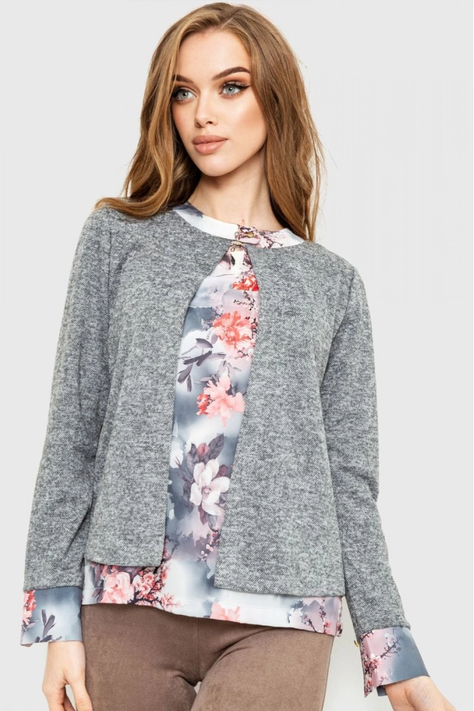 Купити Блуза жіноча обманка, колір сірий, 230R53-7 - Фото №1