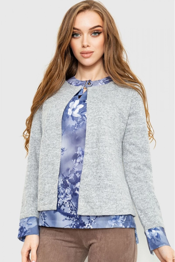 Купить Блуза обманка женская, цвет серо-синий, 230R53-7 - Фото №1