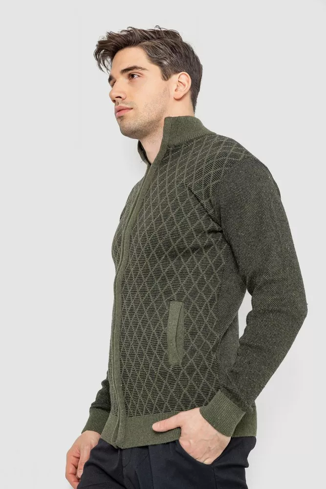 Купити Кофта чоловіча на блискавці з кишенями 161R1053 -уцінка, колір хакі, 161R1013-U-3 - Фото №3