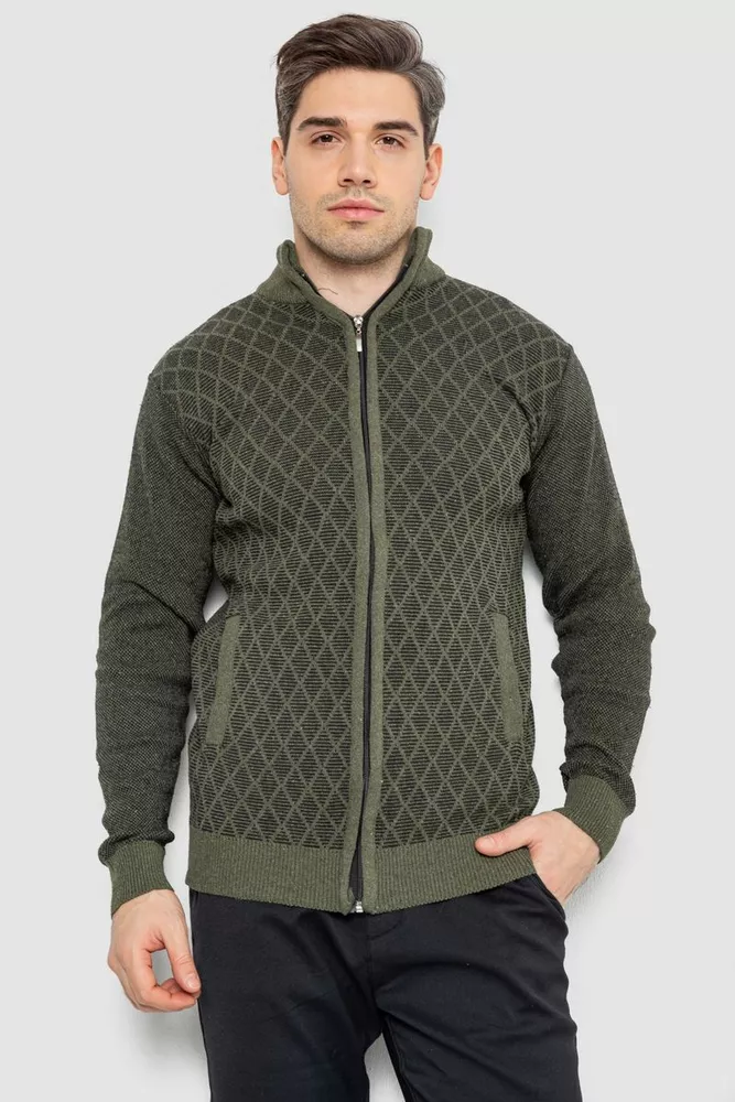 Купити Кофта чоловіча на блискавці з кишенями 161R1053 -уцінка, колір хакі, 161R1013-U-3 - Фото №1