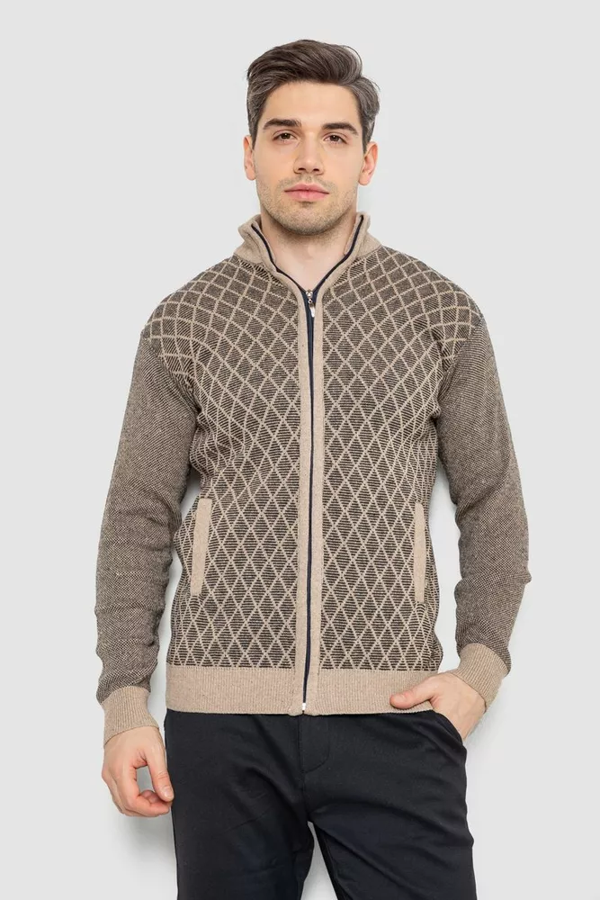 Купити Кофта чоловіча на блискавці з кишенями 161R1053 -уцінка, колір бежевий, 161R1013-U-2 - Фото №1