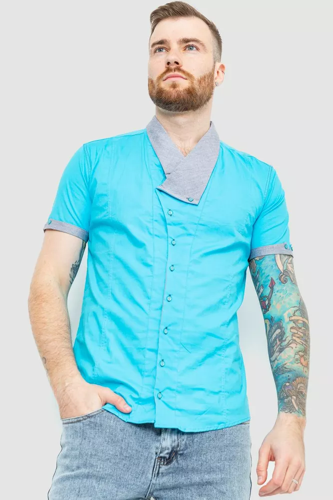 Купить Рубашка мужская, цвет бирюзовый, 186R7118 - Фото №1