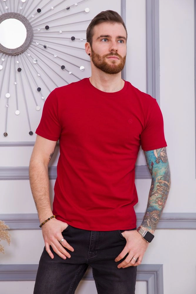 Купити Однотонна чоловіча футболка бордового кольору 194R2101 оптом - Фото №1