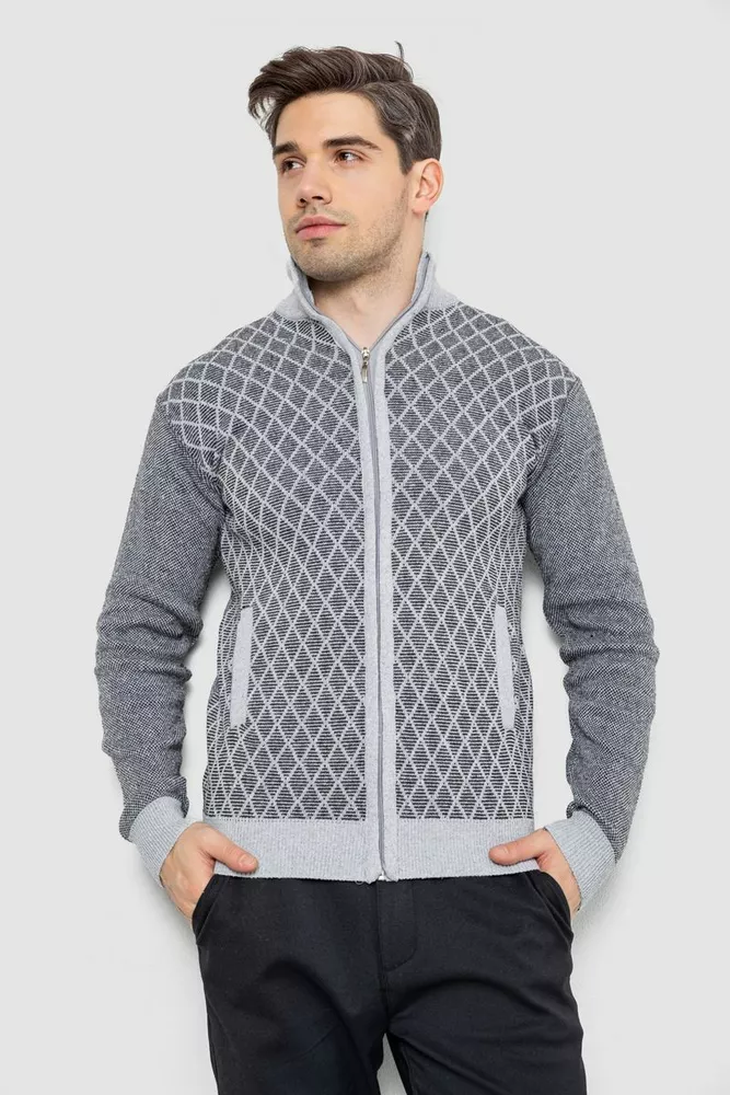 Купити Кофта чоловіча на блискавці з кишенями 161R1053 -уцінка, колір сірий, 161R1013-U - Фото №1