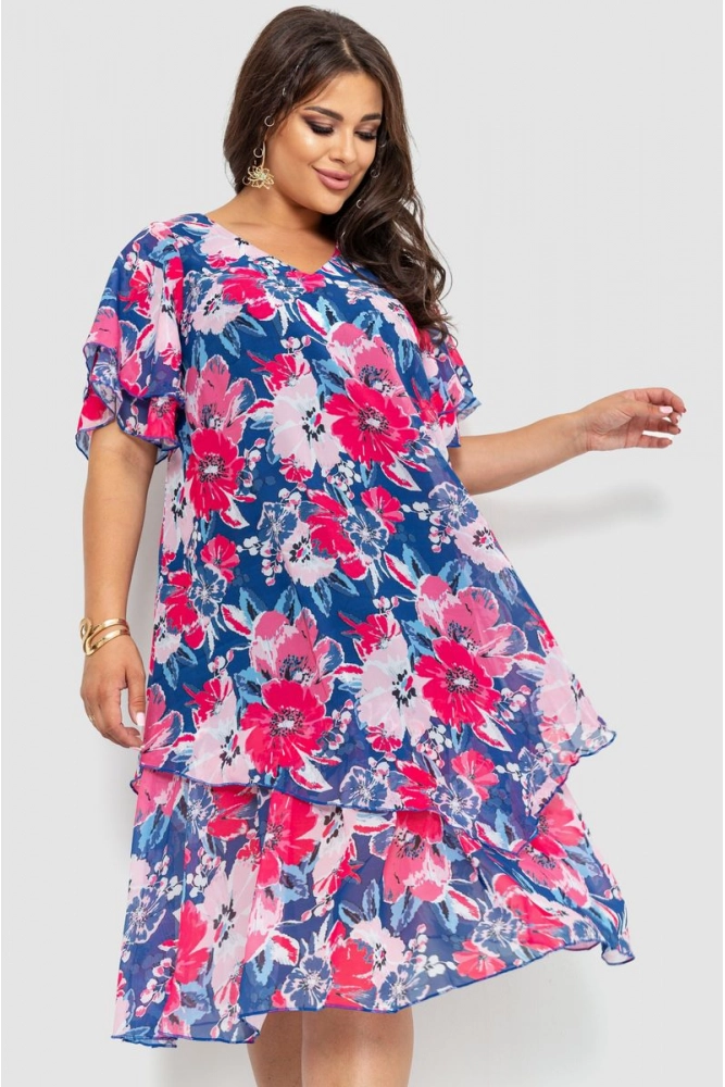 Купить Платье шифоновое свободного кроя, цвет сине-розовый, 183R681 - Фото №1