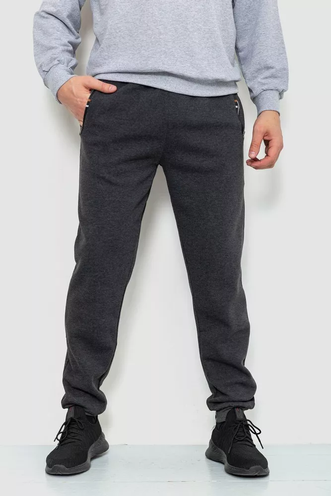 Купить Спорт штани мужские на флисе, цвет темно-серый, 244R41269 оптом - Фото №1