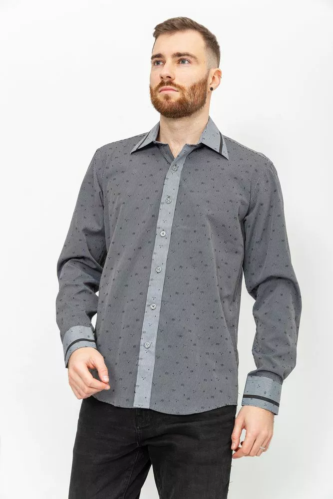 Купить Рубашка мужская в полоску, цвет темно-серый, 131R140096 оптом - Фото №1
