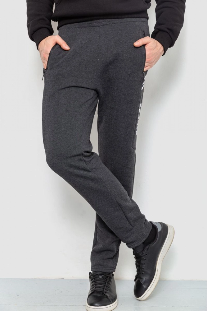 Купить Спорт штаны мужские на флисе, цвет темно-серый, 238R57068 - Фото №1