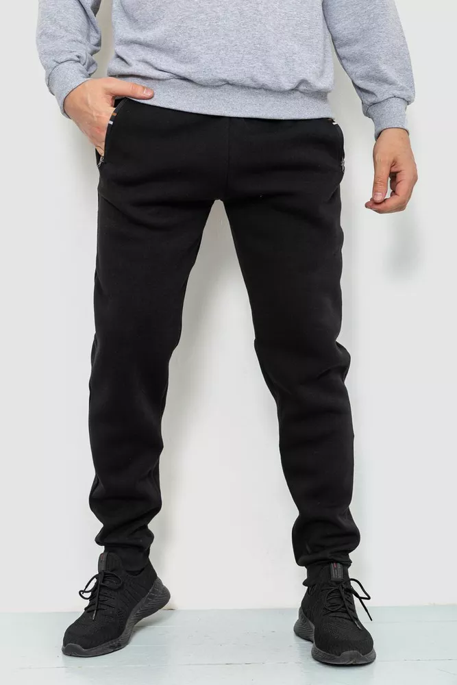 Купить Спорт штани мужские на флисе, цвет черный, 244R41269 - Фото №1