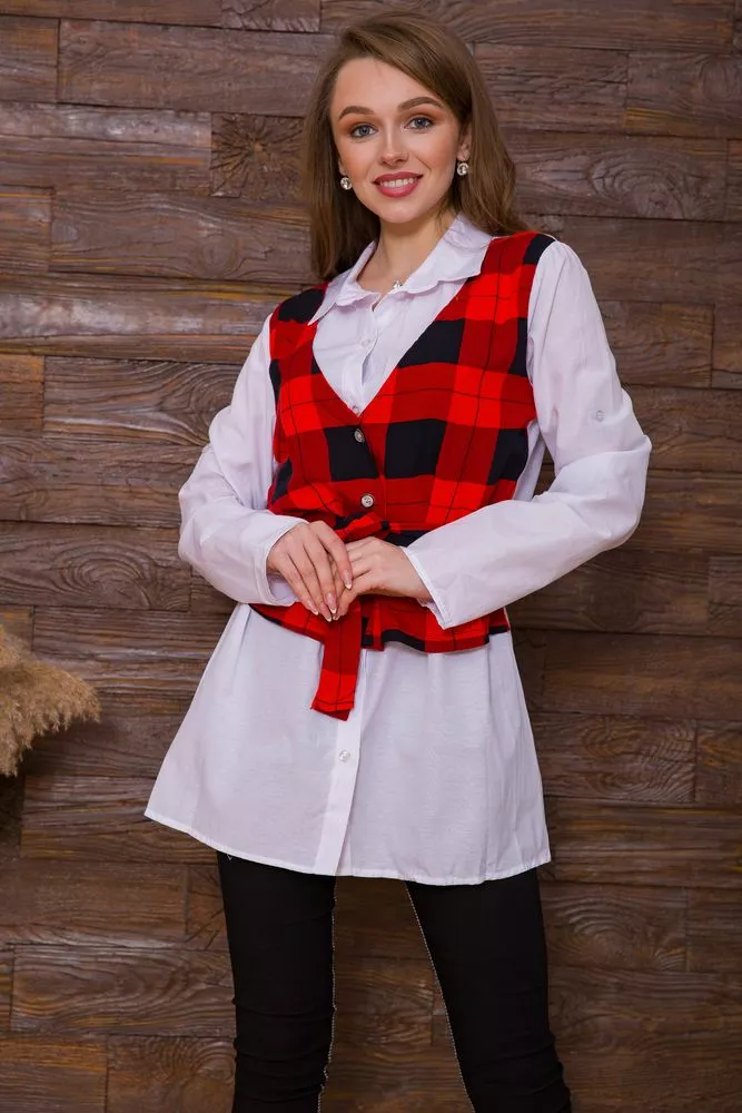 Купити Жіноча сорочка з декором, біло-червоного кольору, 119R321 - Фото №1