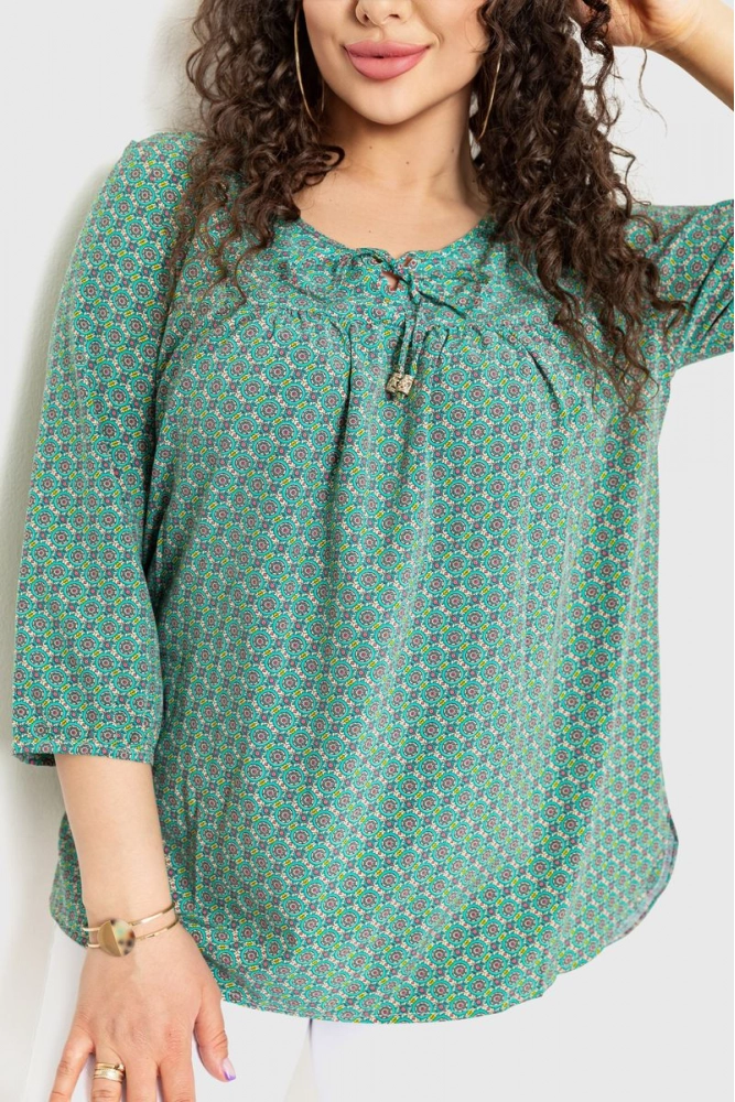 Купити Блуза з принтом, колір зелений, 230R94-2 - Фото №1