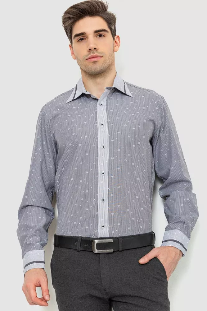 Купить Рубашка мужская в полоску, цвет светло-серый, 131R140096 - Фото №1