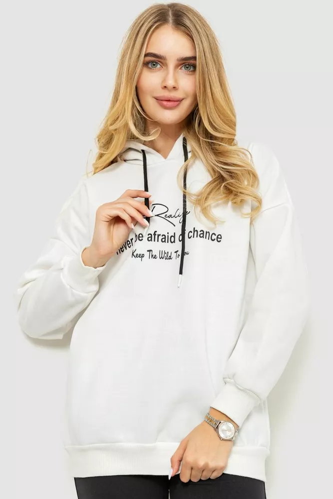Купити Худі жіночий на флісі, колір білий, 131R005-1 оптом - Фото №1