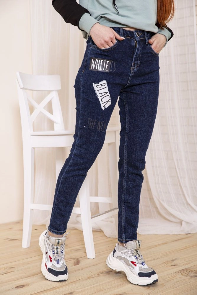 Купити Жіночі темно-сині джинси з принтом 164R1024-2 оптом - Фото №1