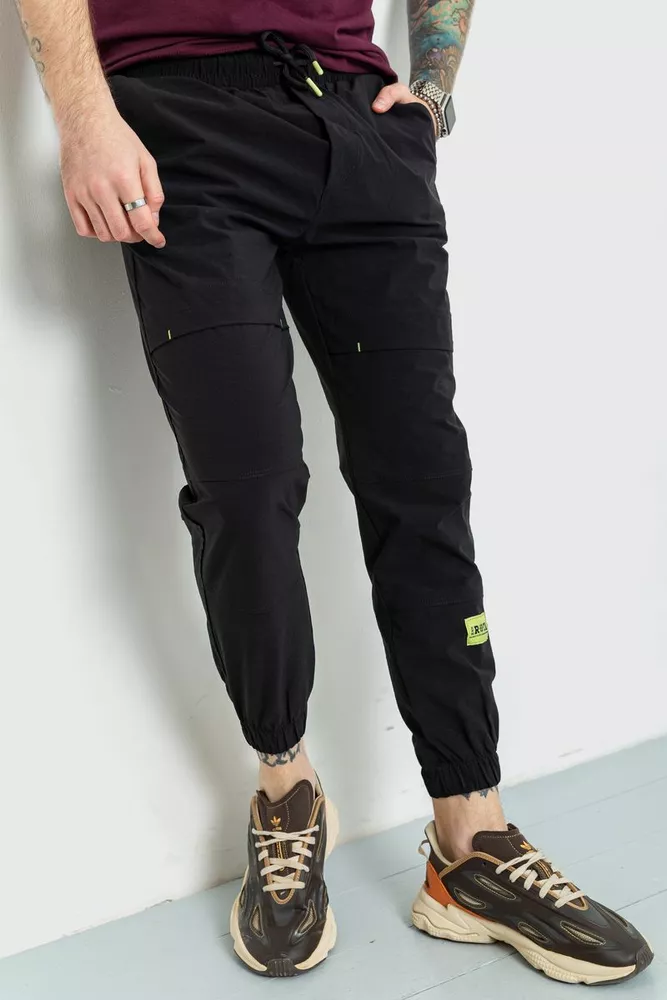 Купить Спорт брюки- джоггеры мужские тонкие стрейчевые, цвет черный, 157R101 - Фото №1