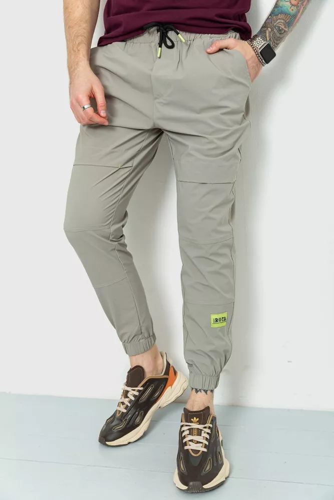 Купить Спорт брюки- джоггеры мужские тонкие стрейчевые, цвет светло-оливковый, 157R101 - Фото №1