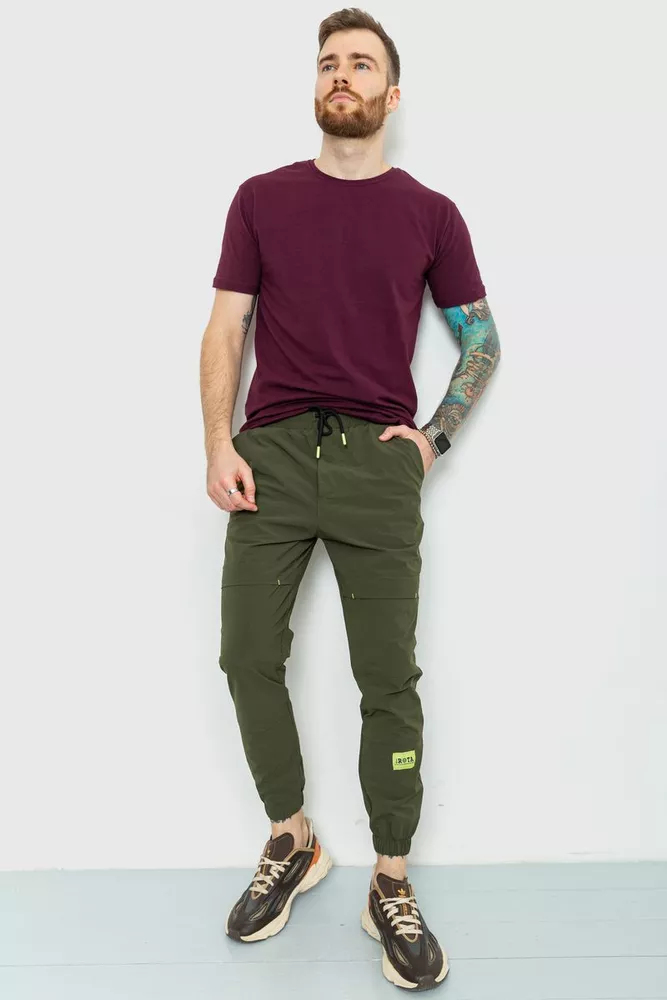 Купить Спорт брюки- джоггеры мужские тонкие стрейчевые, цвет хаки, 157R101 - Фото №1