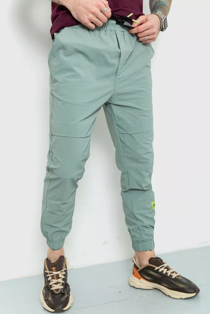 Купить Спорт брюки- джоггеры мужские тонкие стрейчевые, цвет оливковый, 157R101 оптом - Фото №1