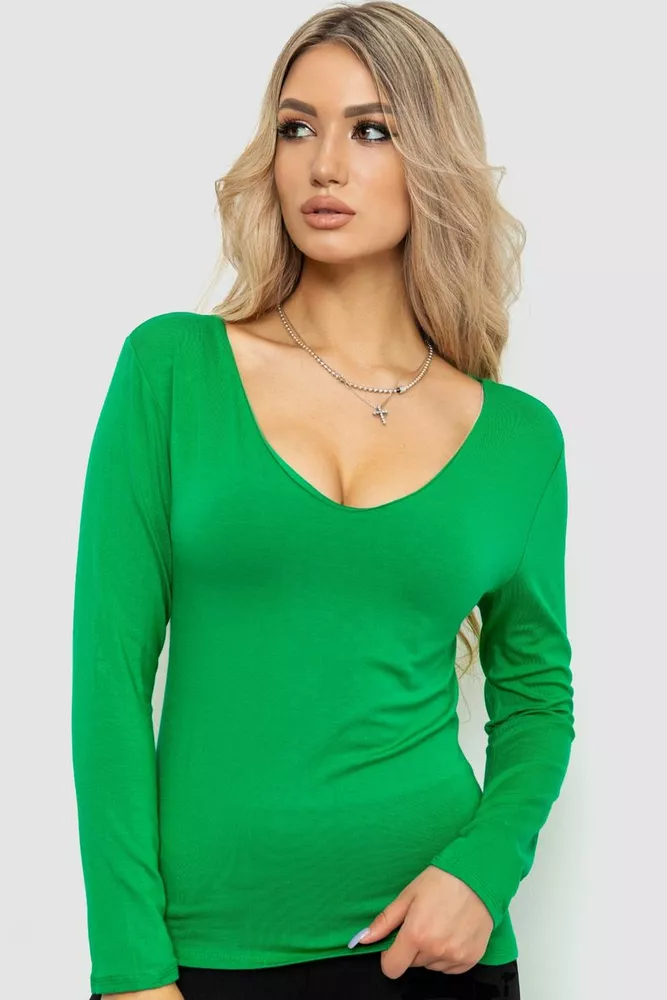 Купити Тонкий жіночий лонгслів, колір зелений, 186R128 оптом - Фото №1