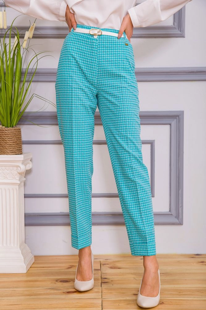 Купить Классические женские брюки мятного цвета с принтом 182R306 оптом - Фото №1