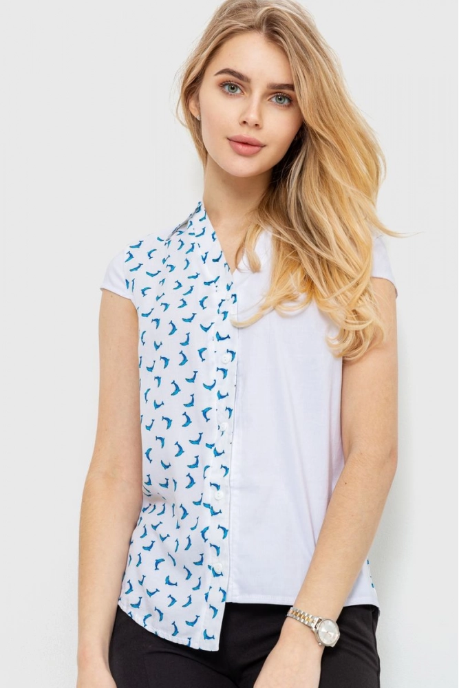 Купити Блуза класична, колір біло-блакитний, 230R99-4 - Фото №1
