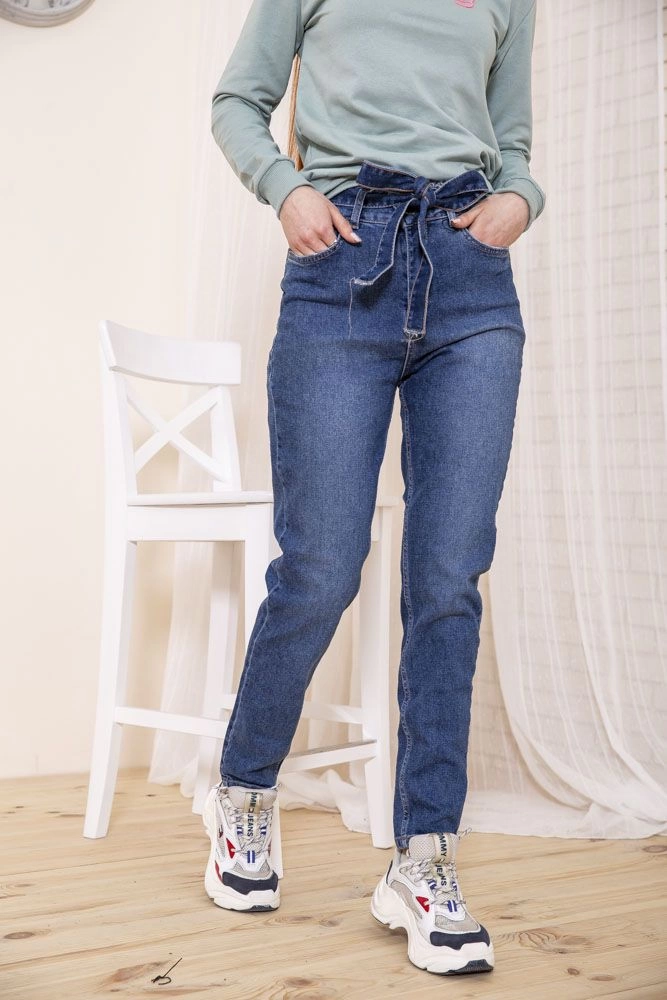 Купить Женские джинсы с завышеной талией синего цвета 129R698 - Фото №1