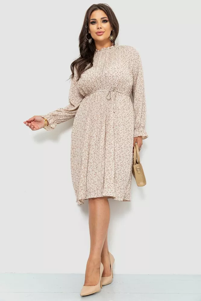 Купити Сукня вільного крою шифонова, колір бежево-коричневий, 204R701-1 - Фото №1