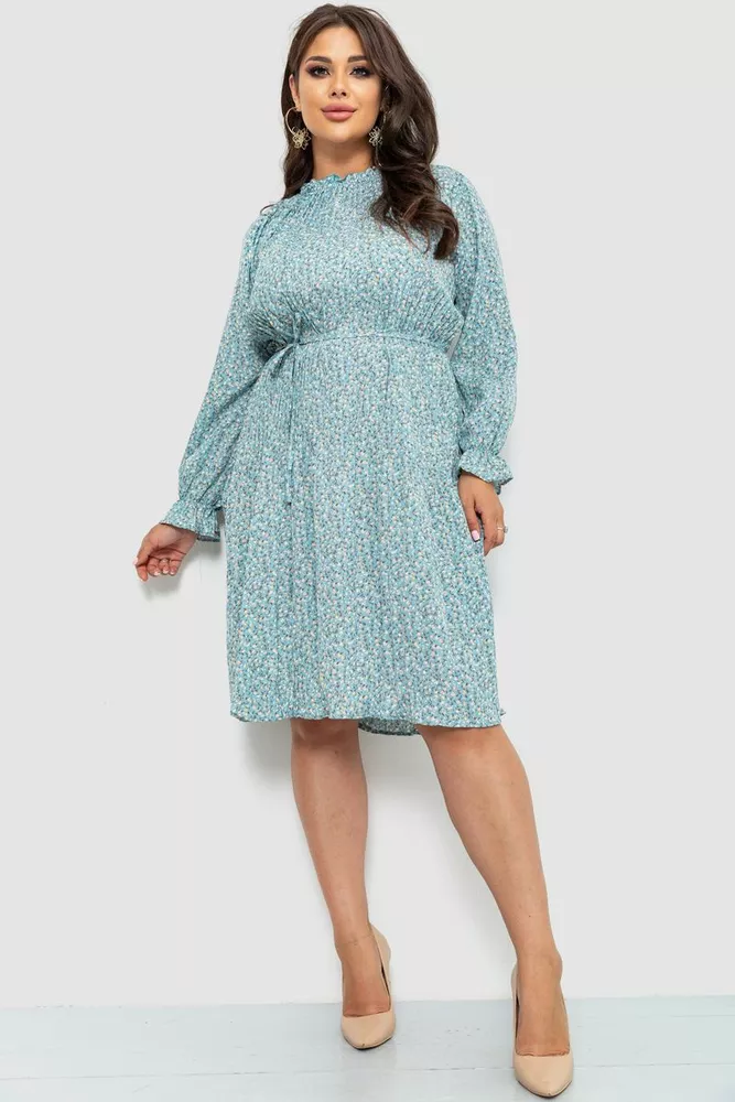 Купити Сукня вільного крою шифонова, колір світло-бірюзовий, 204R701-1 - Фото №1
