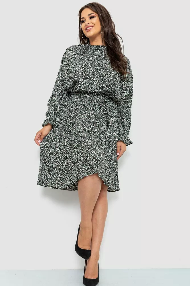 Купити Сукня вільного крою шифонова, колір чорно-зелений, 204R701-1 оптом - Фото №1