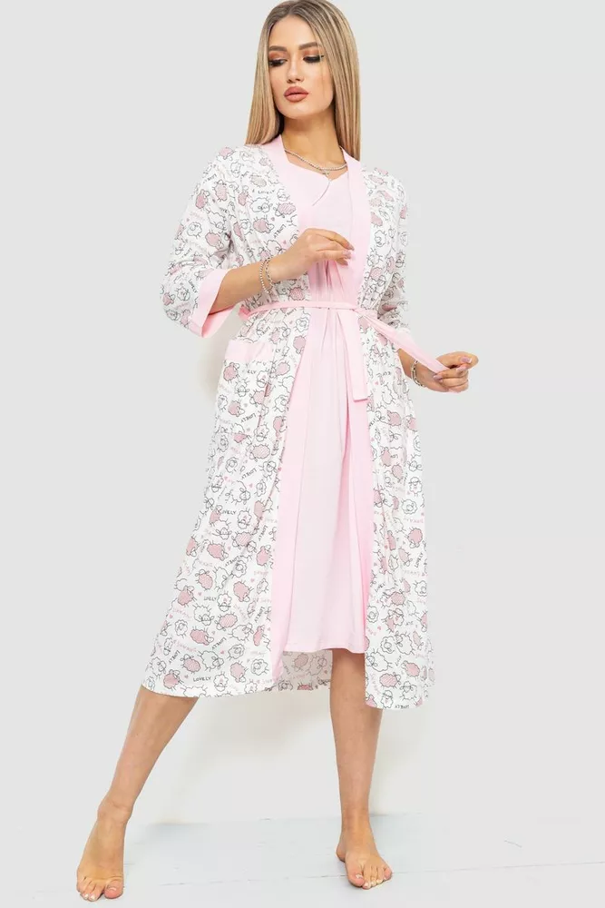 Купити Комплект халат + нічна сорочка, колір світло-рожевий, 219RX-7064 - Фото №1