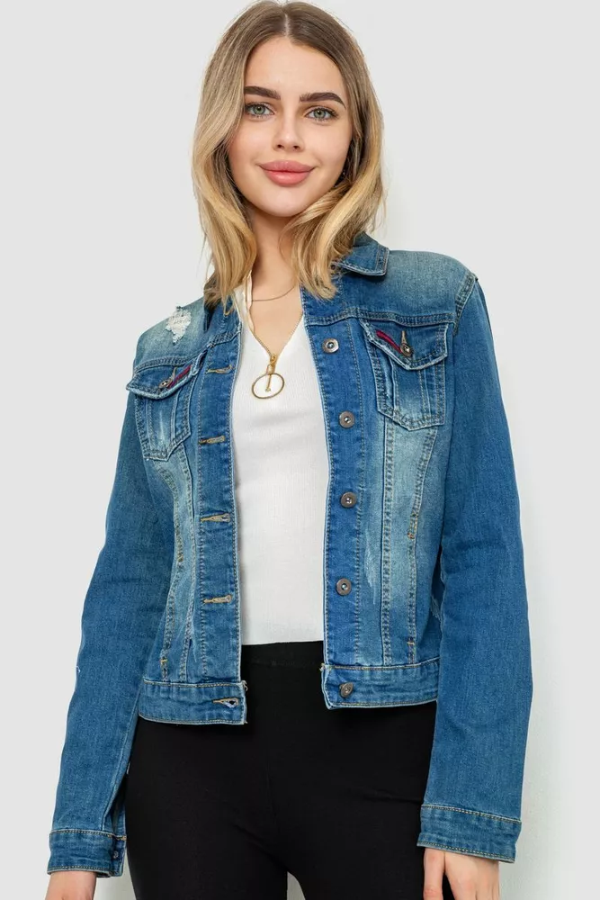 Купить Джинсовая куртка женская, цвет синий, 129RL003 - Фото №1