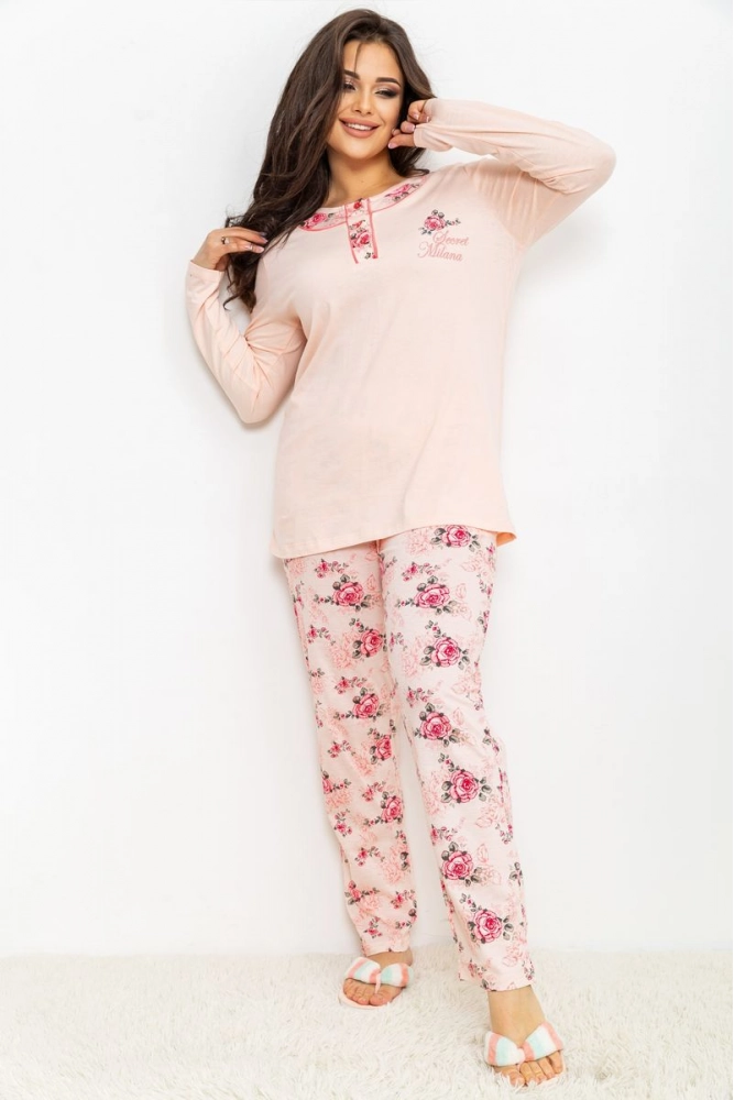 Купить Пижама женская с принтом, цвет персиковый, 219RP-293P оптом - Фото №1