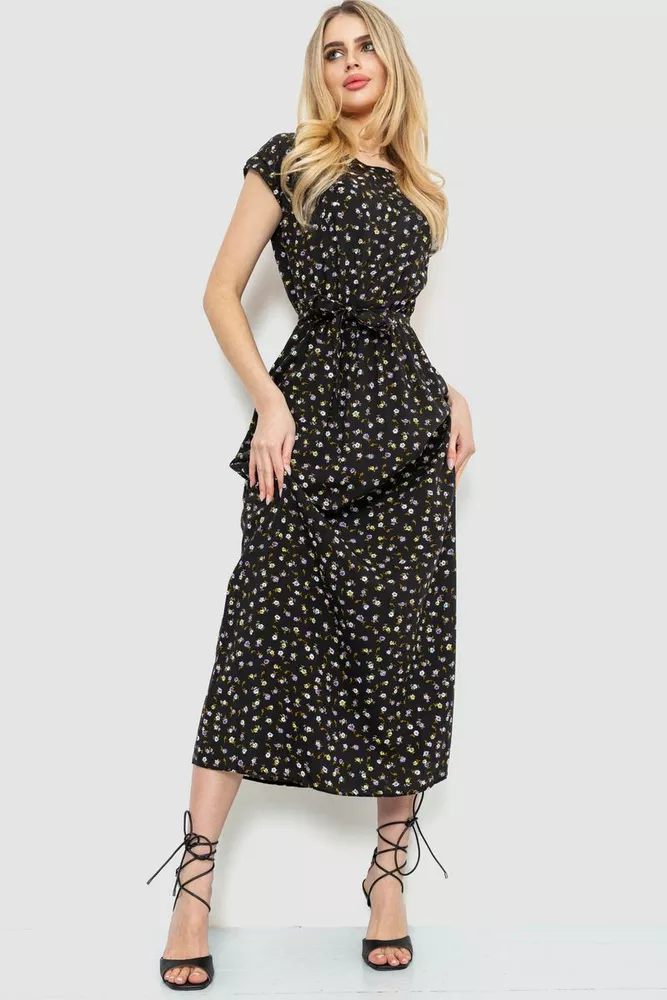 Купити Сукня з квітковим принтом, колір чорний, 214R055 - Фото №1