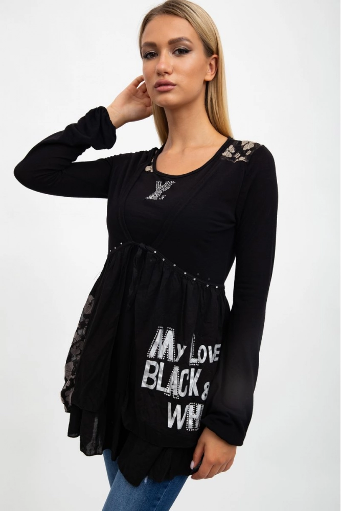Купити Блуза жіноча  -уцінка, колір чорний, 137R002U - Фото №1