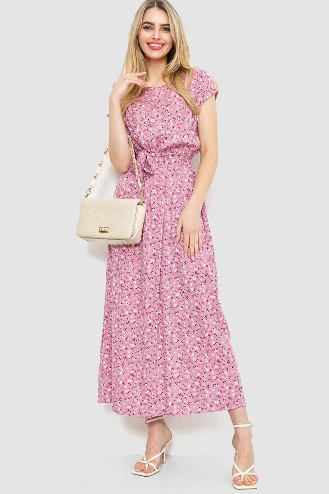 Купить Платье с цветочным принтом, цвет пудровый, 214R055 - Фото №1