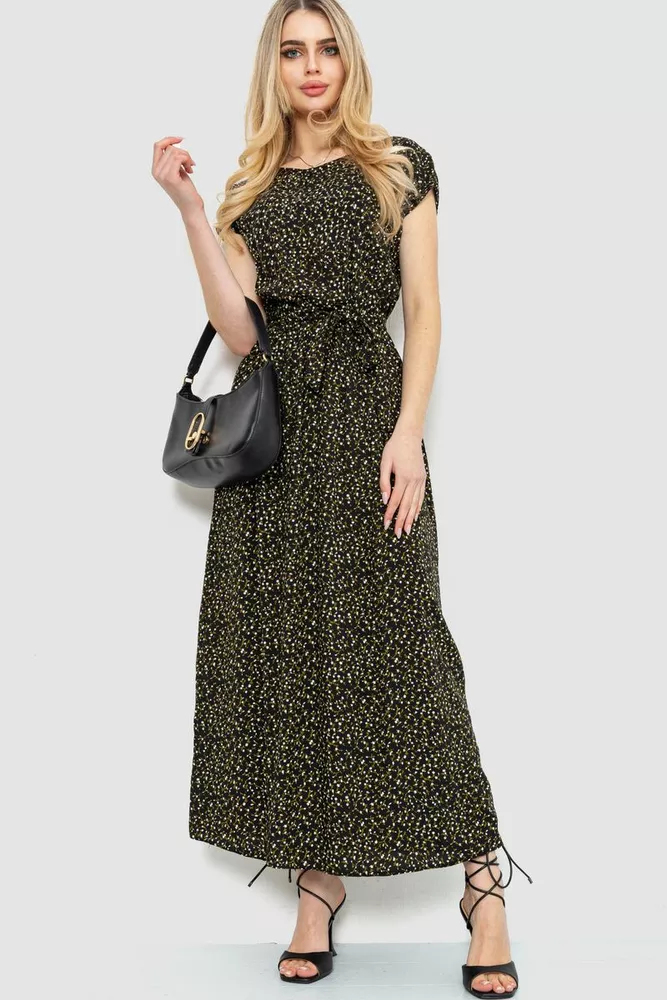 Купить Платье с цветочным принтом, цвет черно-зеленый, 214R055 - Фото №1