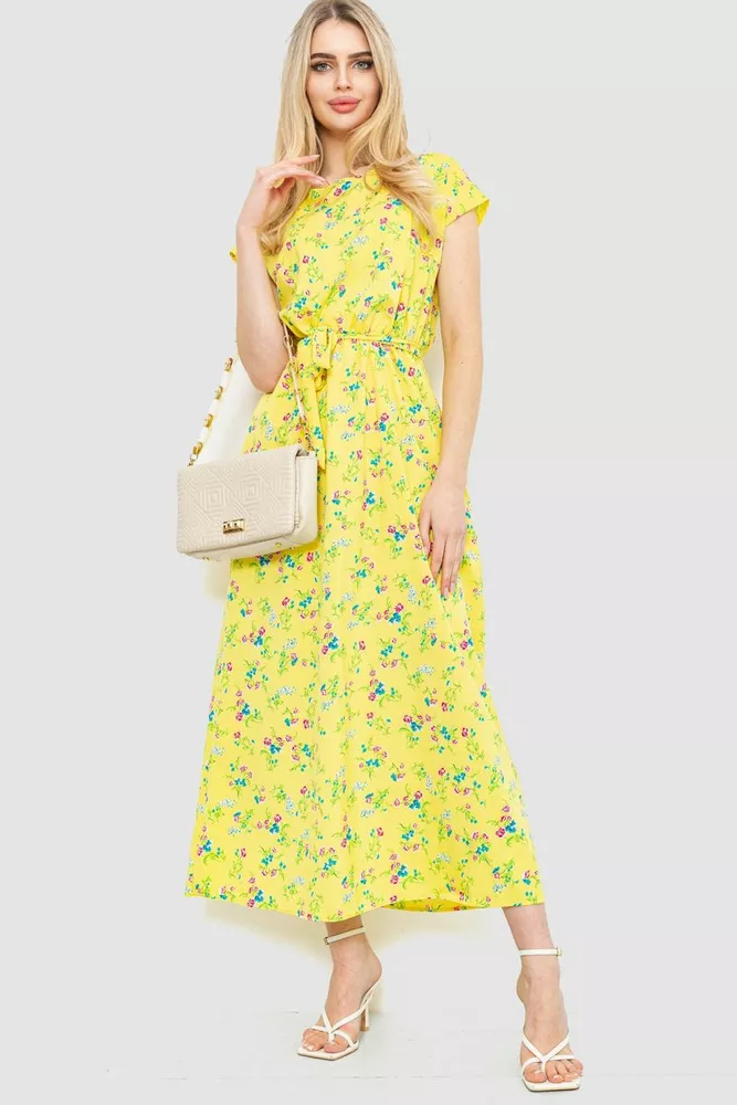 Купить Платье с цветочным принтом, цвет желтый, 214R055 - Фото №1