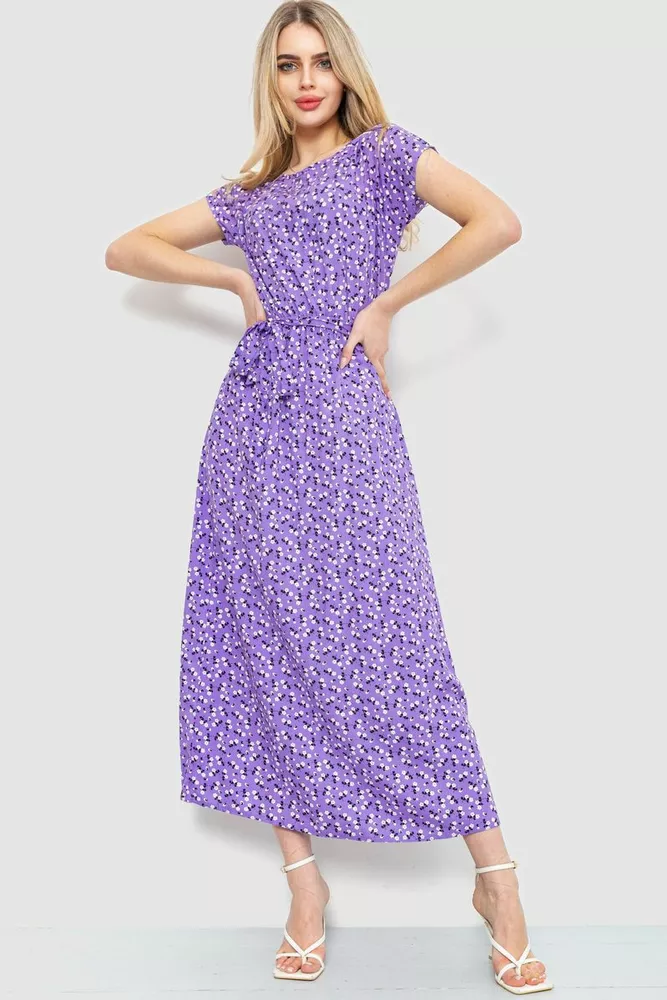 Купить Платье с цветочным принтом, цвет сиреневый, 214R055 - Фото №1