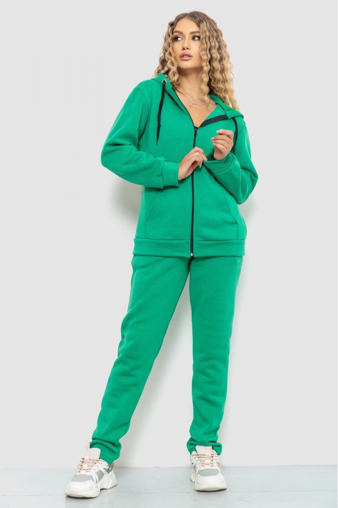 Купить Спорт костюм женский на флисе, цвет зеленый, 238R57052 - Фото №1