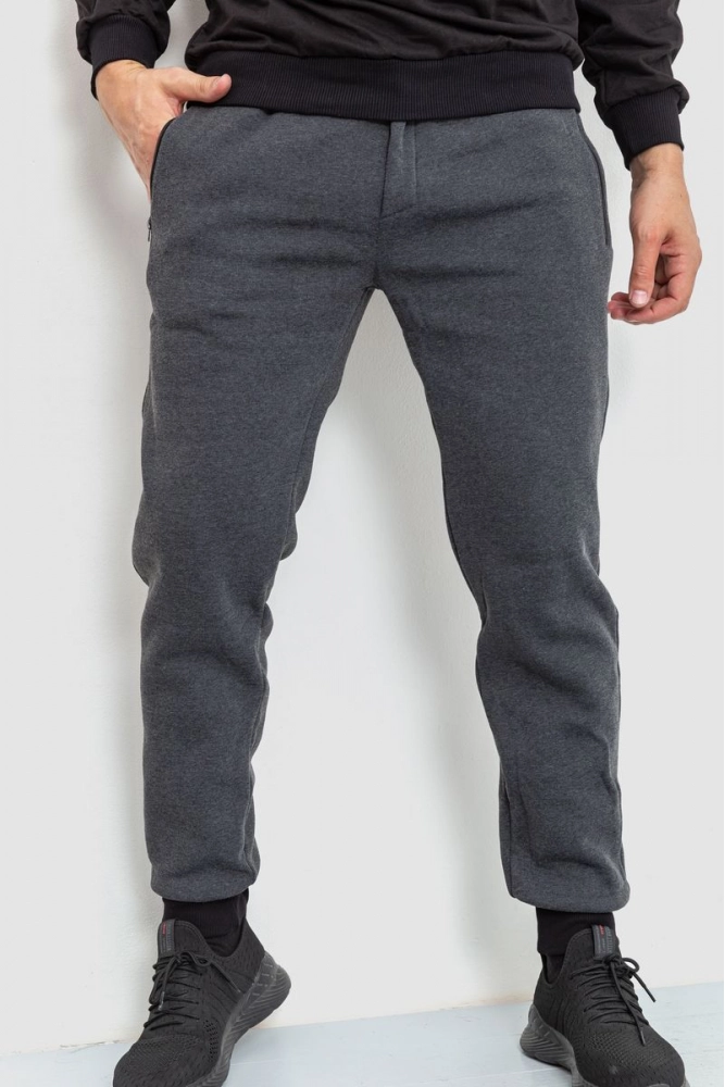 Купить Спорт штаны мужские на флисе, цвет темно-серый, 102R3302 - Фото №1