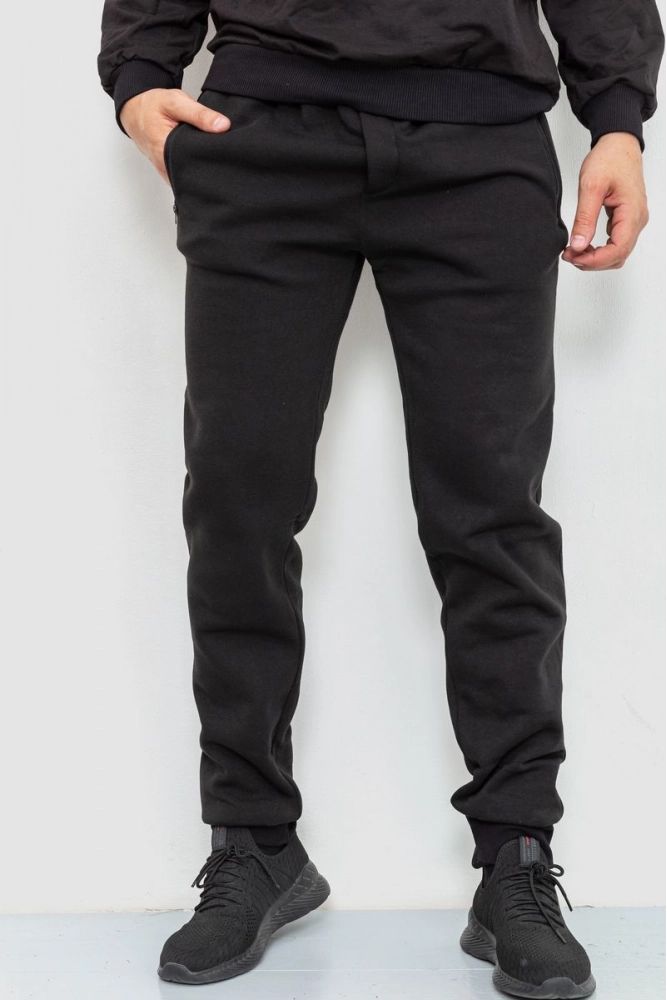 Купить Спорт штаны мужские на флисе, цвет черный, 102R3302 - Фото №1